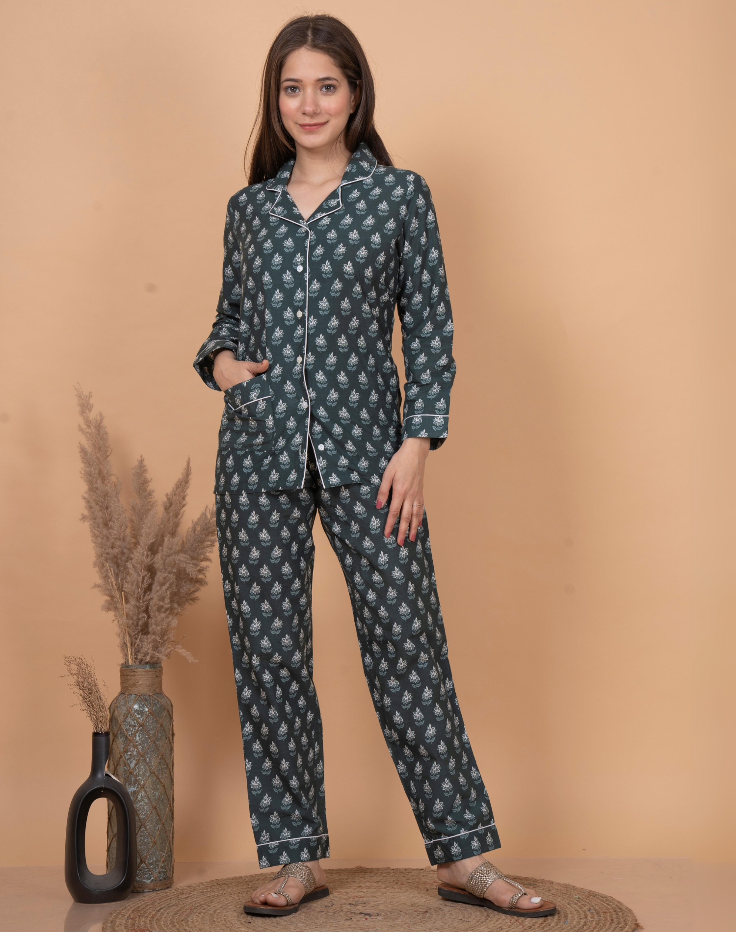 "Misty Pine" Printed Viscose Night Suit