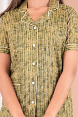 "Olive Trail" Printed Viscose Shorts Night Suit