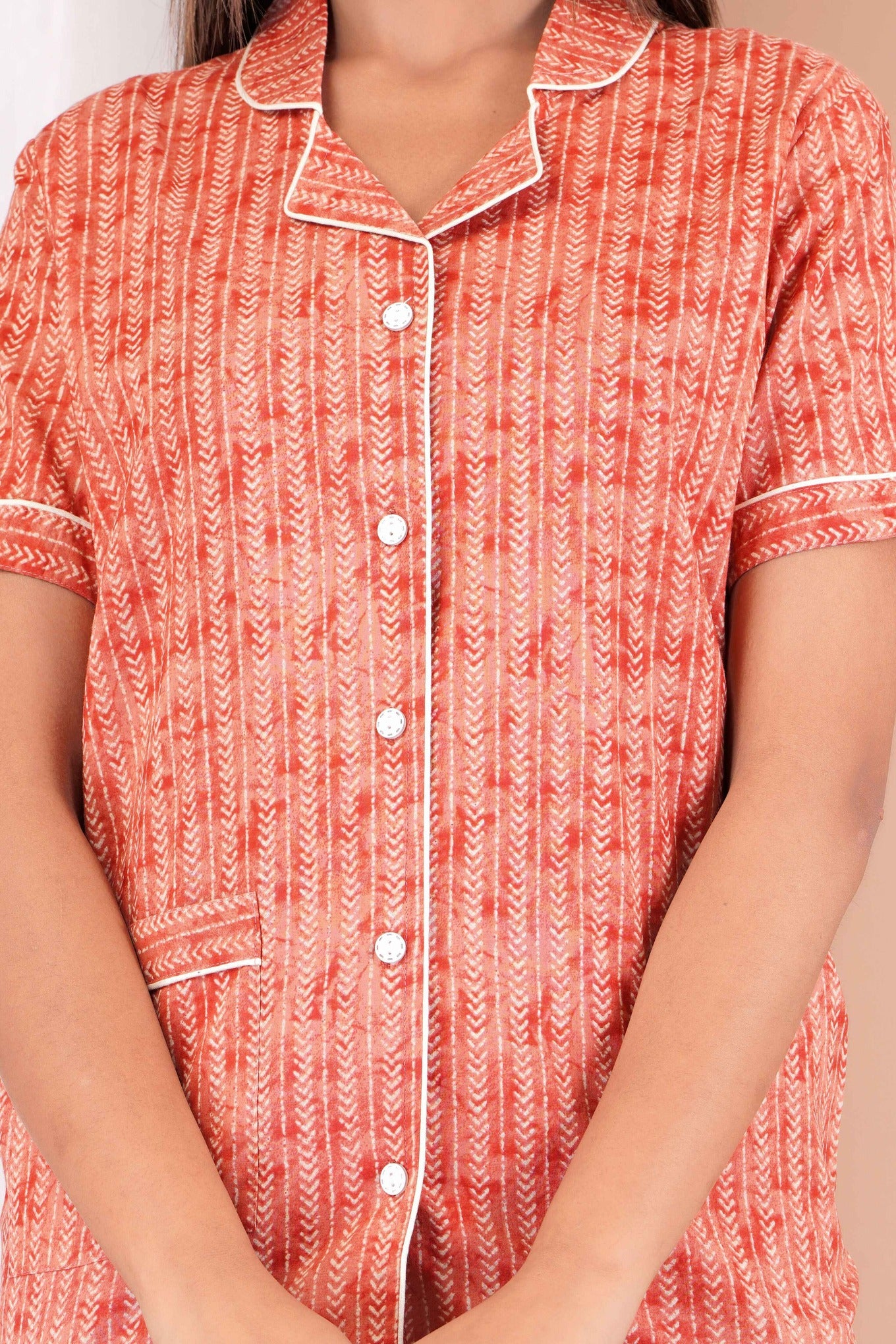 "Sunset Spice" Printed Viscose Shorts Night Suit