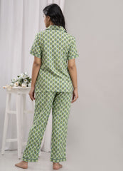 "Minty Bloom" Printed Viscose Night Suit