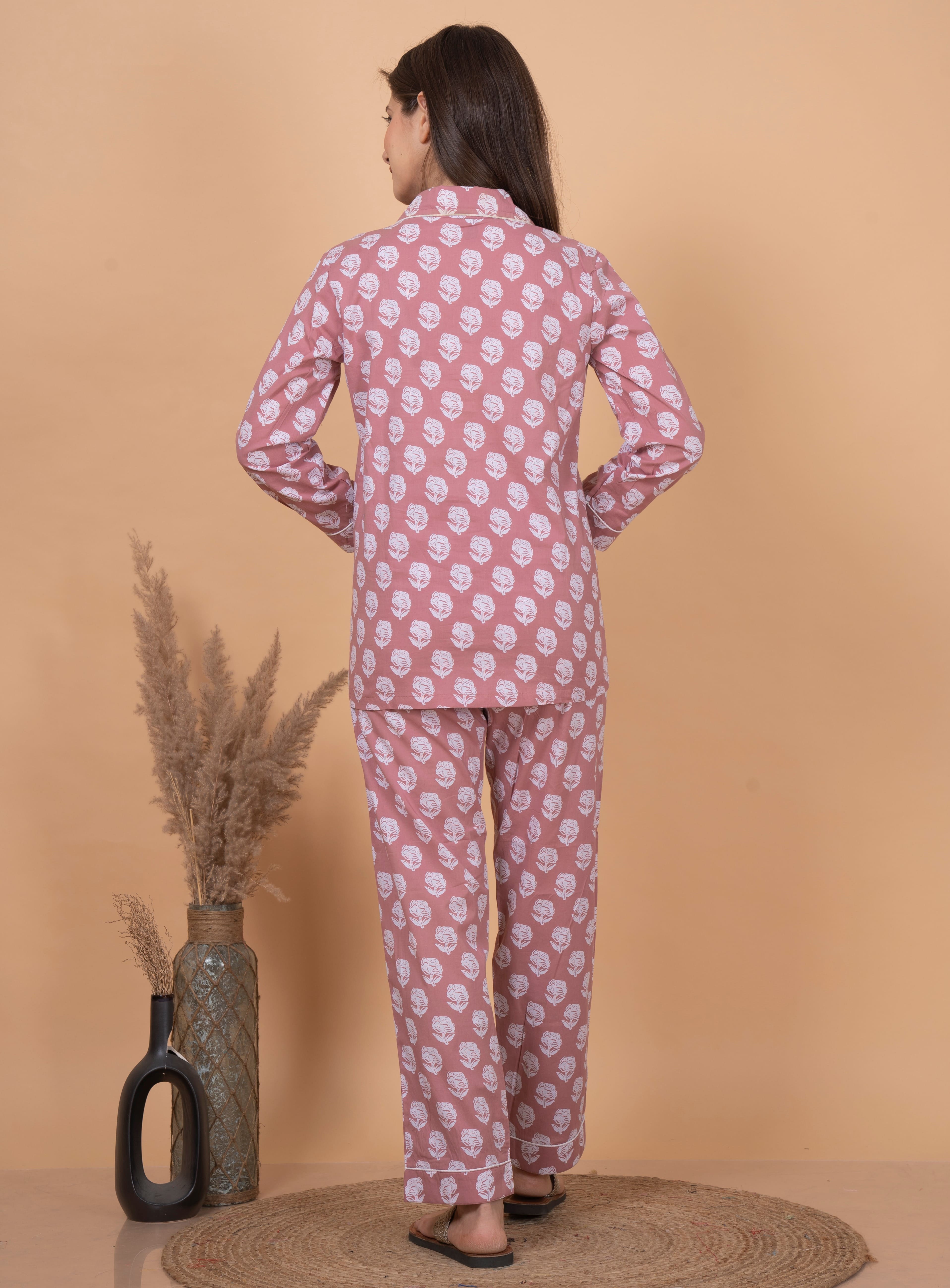 "Blush Whisper" Printed Viscose Night Suit