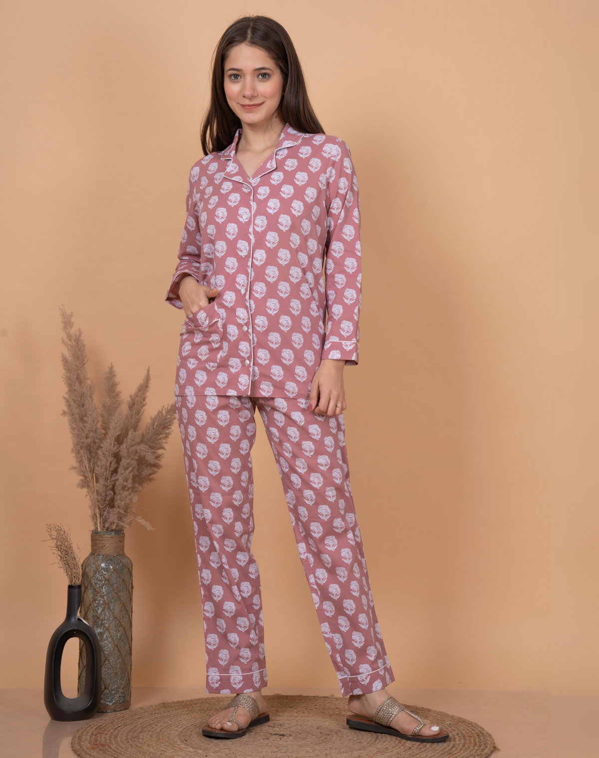 "Blush Whisper" Printed Viscose Night Suit