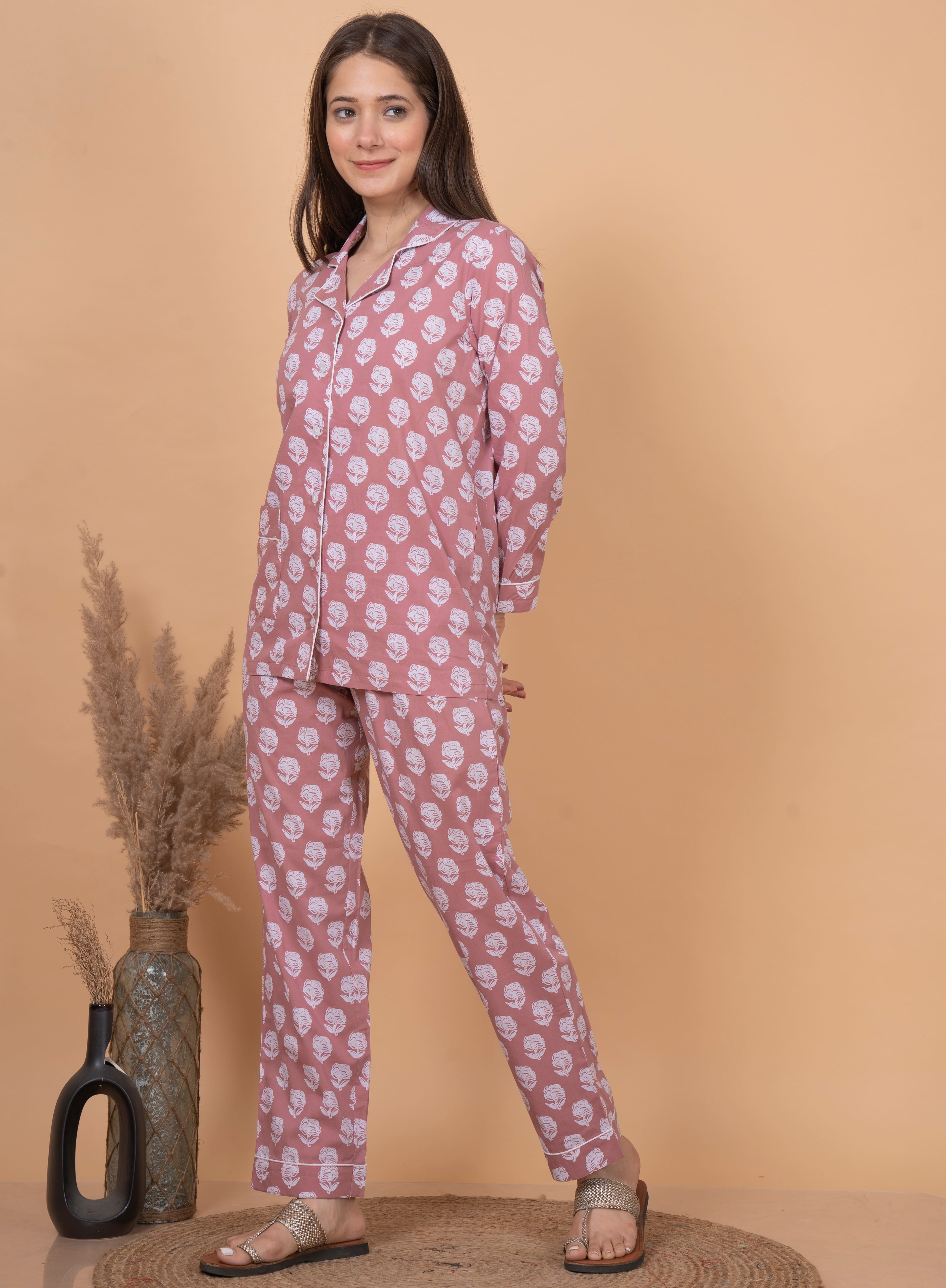 "Blush Whisper" Printed Viscose Night Suit
