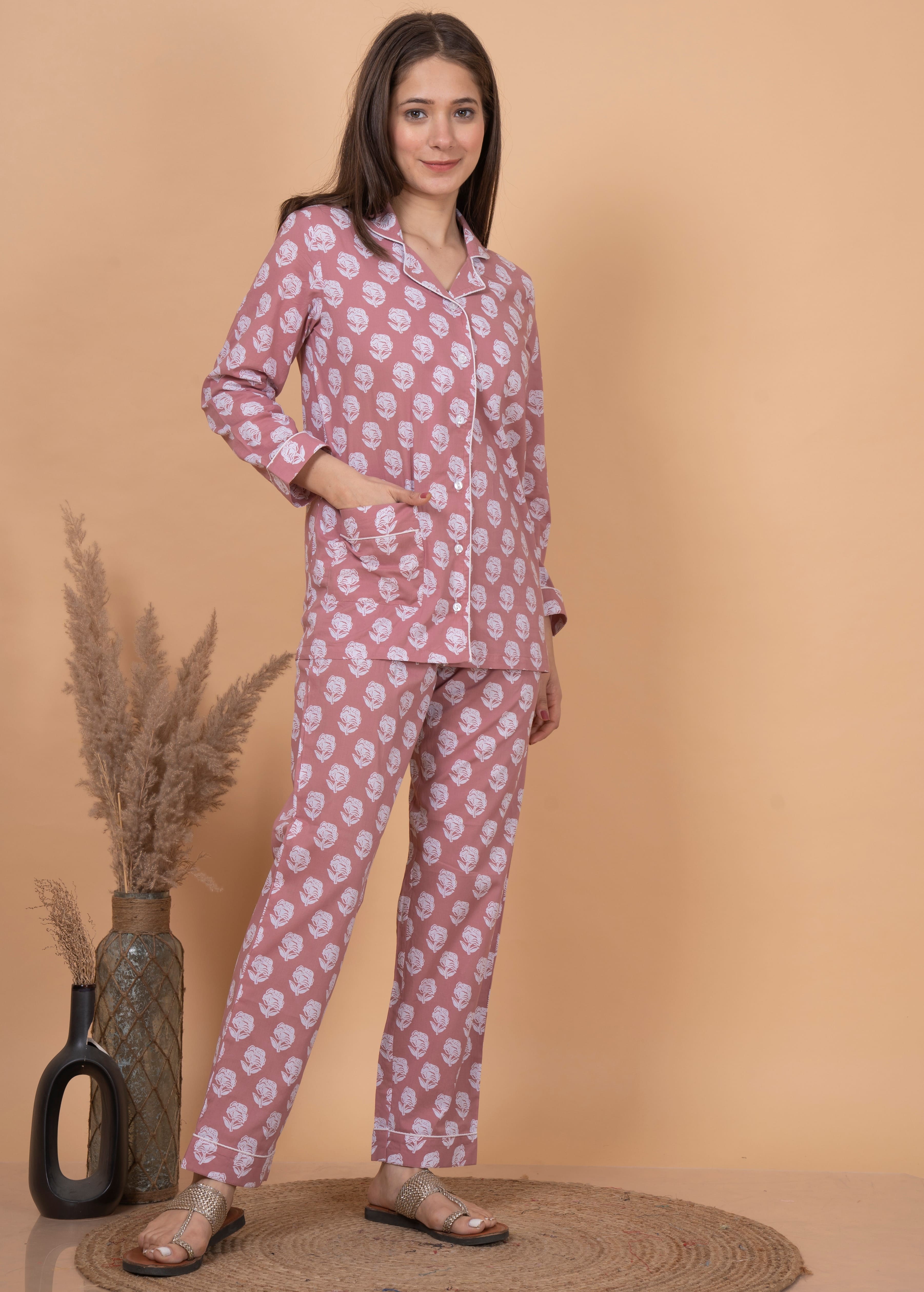 "Blush Whisper" Printed Viscose Night Suit