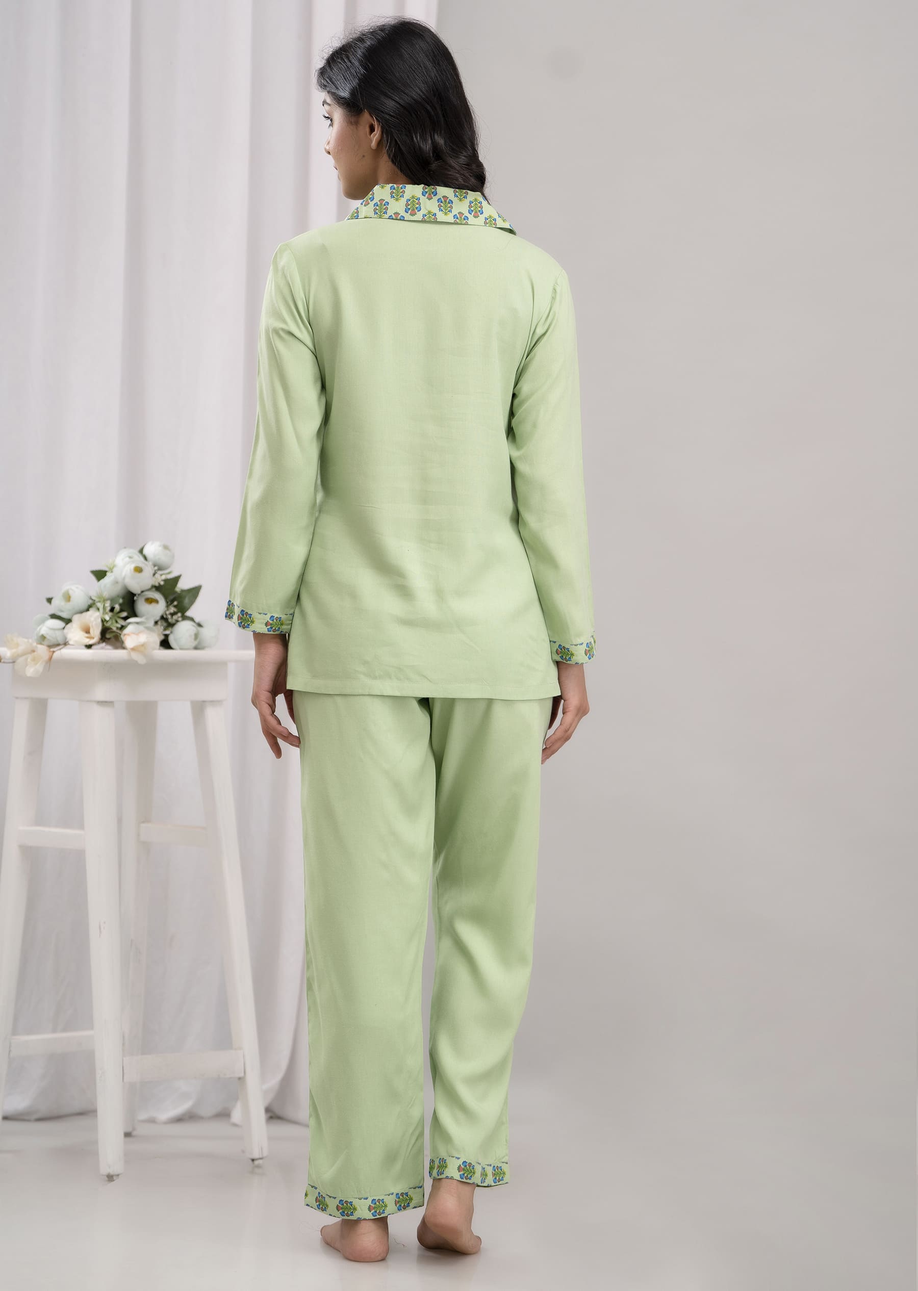 "Mint Garden" Solid Viscose Night Suit
