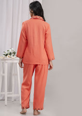 "Coral Charm" Solid Viscose Night Suit