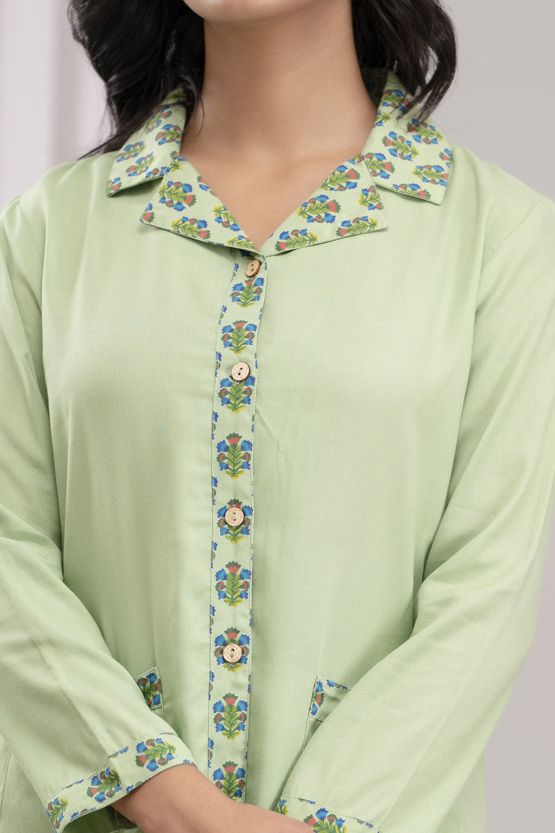 "Mint Garden" Solid Viscose Night Suit