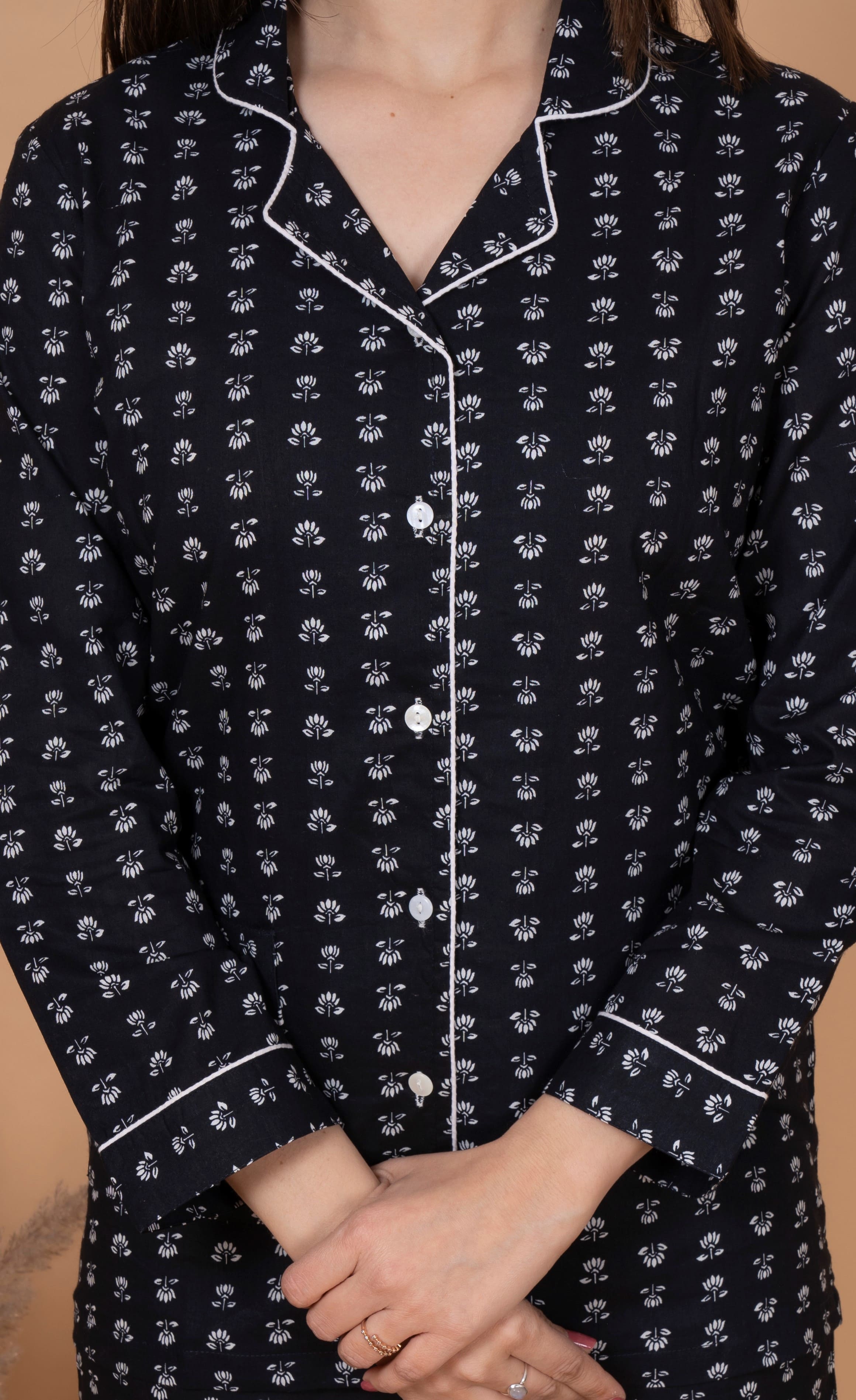 "Midnight Bloom" Printed Viscose Night Suit