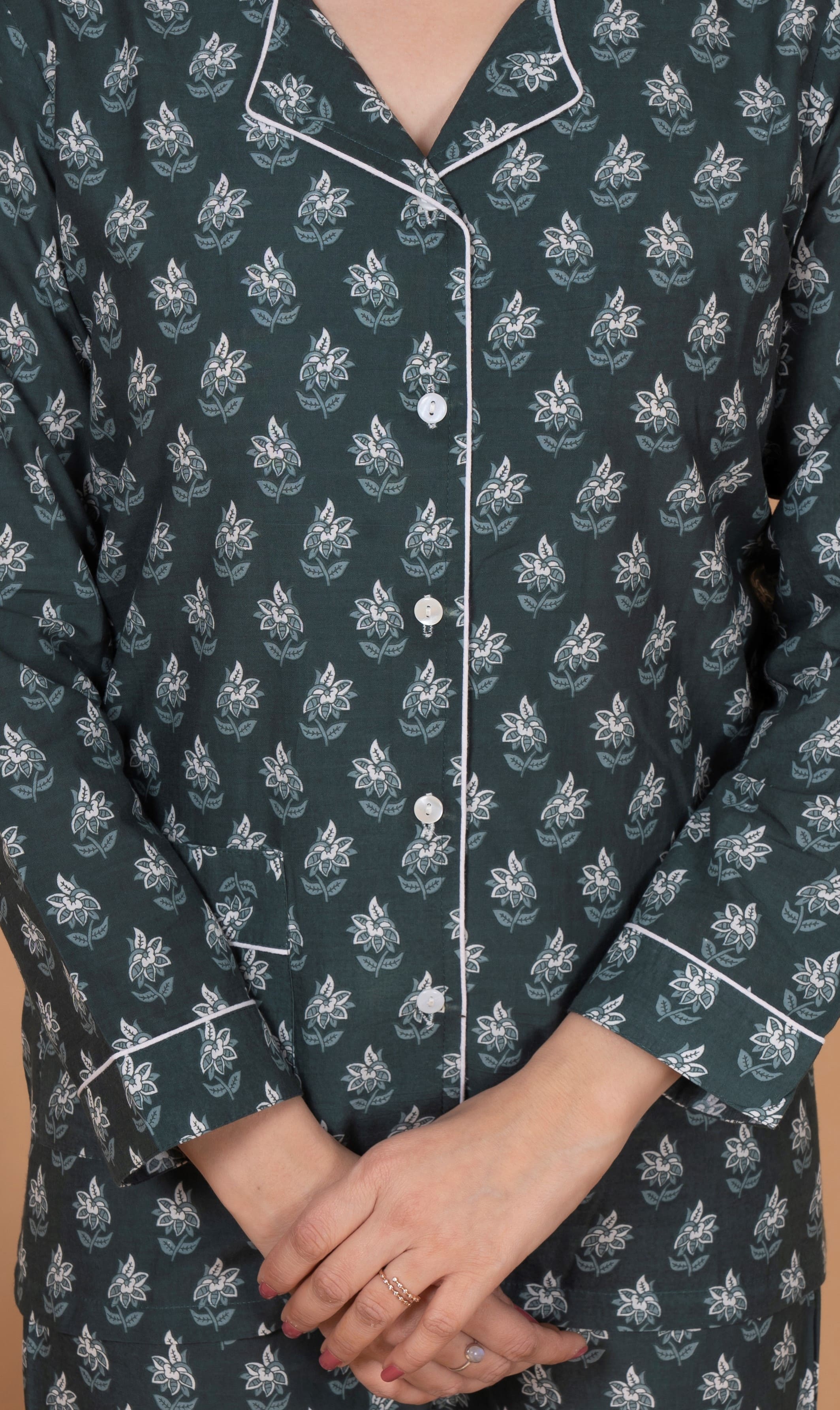 "Misty Pine" Printed Viscose Night Suit