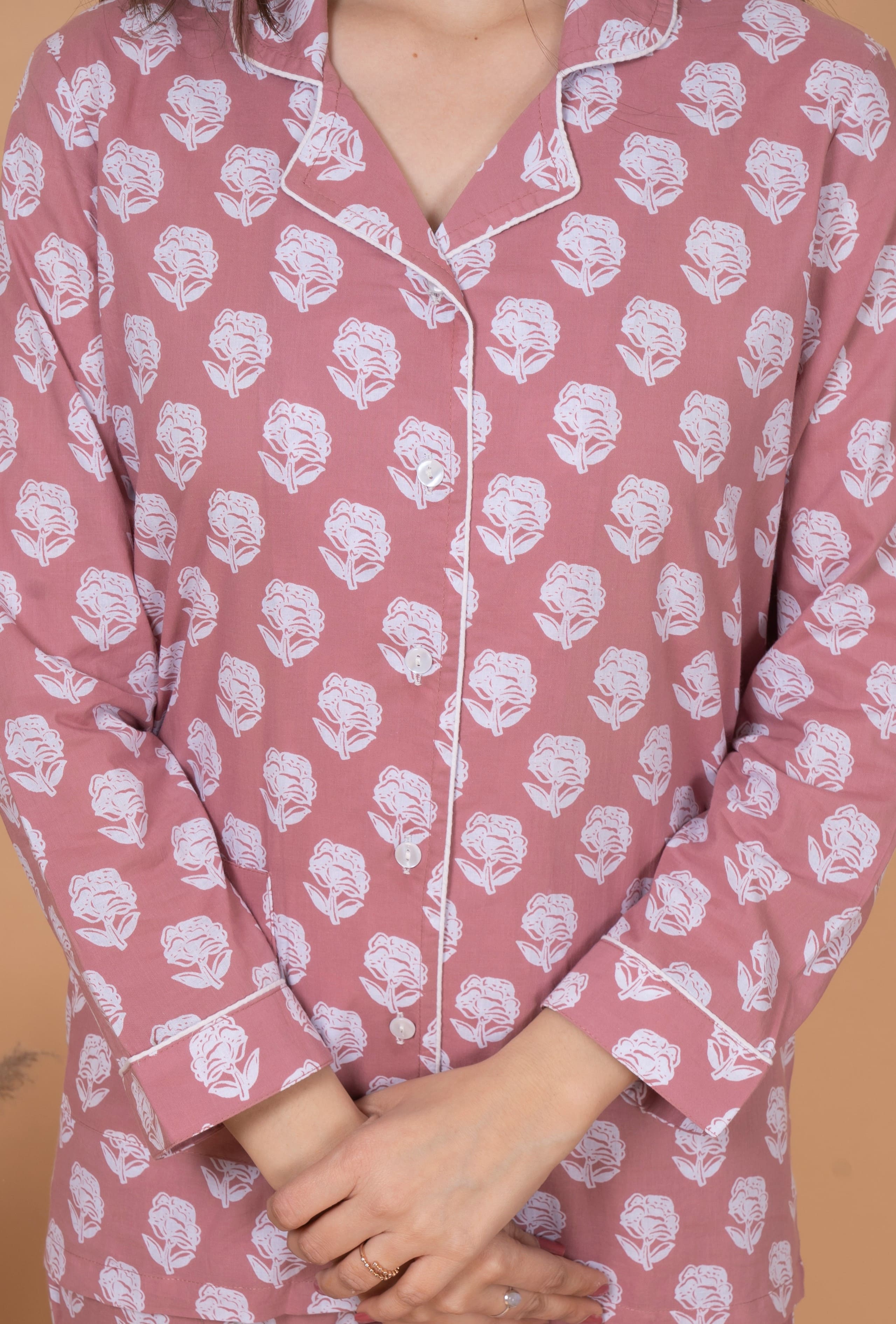 "Blush Whisper" Printed Viscose Night Suit